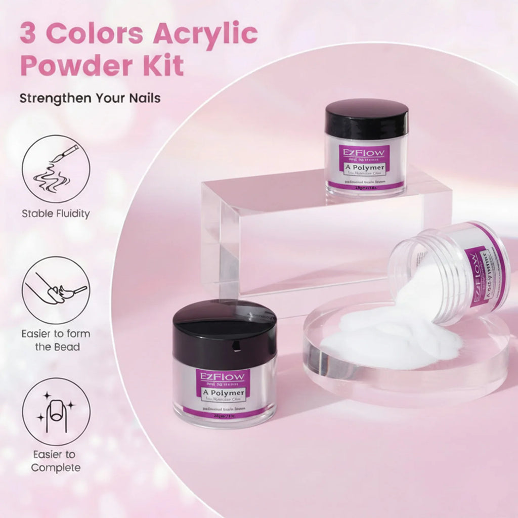 Acrylic Nail Kit ,Clear White Pink 28g Acrylic Powder and 75ml Liquid Set