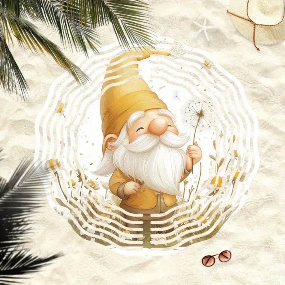 Wise Gnome and Dandelion Hanging Wind Chime - 3D Kinetic Wind Spinner Metal Art, Stylish Outdoor Decor for Garden, Balcony