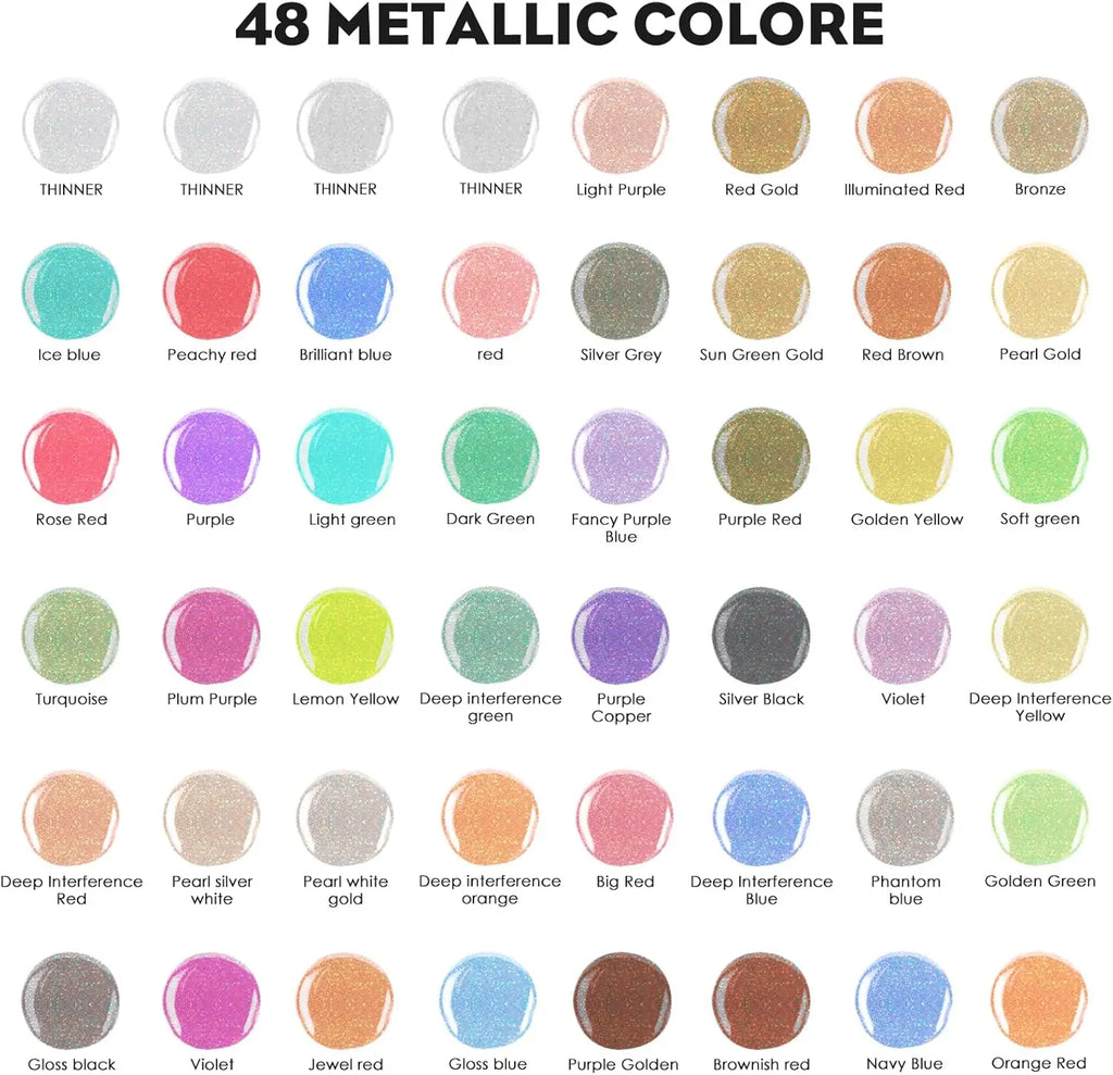 44 Colors with 4 Thinner Metallic Airbrush Paint Set (0.67 oz),