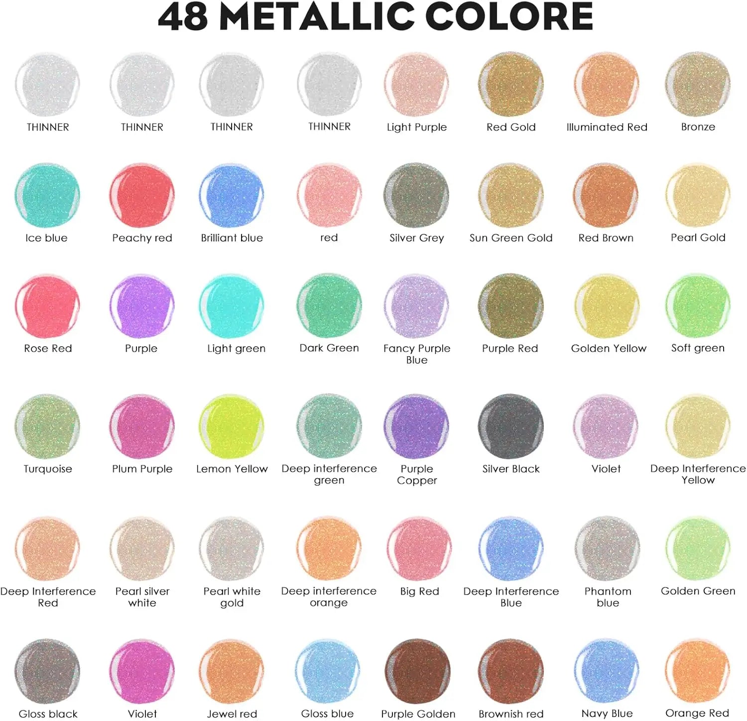44 Colors with 4 Thinner Metallic Airbrush Paint Set (0.67 oz),