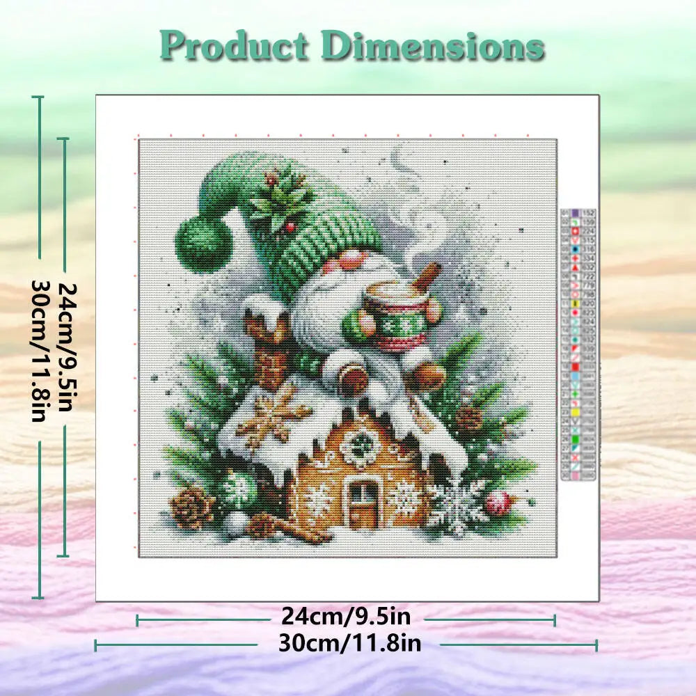 Santa Claus Cross Kit Christmas House Embroidery Printed Canvas