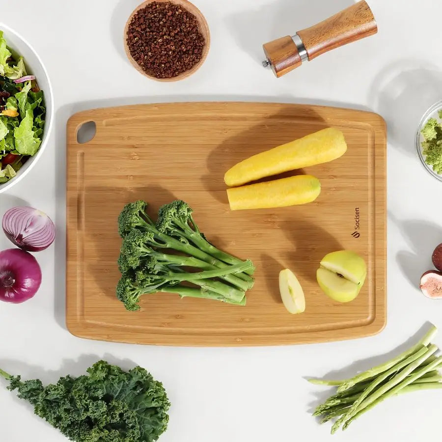 Durable Bamboo Cutting Board with NonSlip Feet,