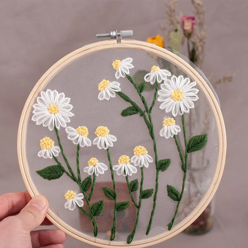 DIY Flowers Plants Pattern Embroidery Set Needlework Tools Printed Beginner Embroidery Round Cross Stitch Kit Sewing Craft Kit