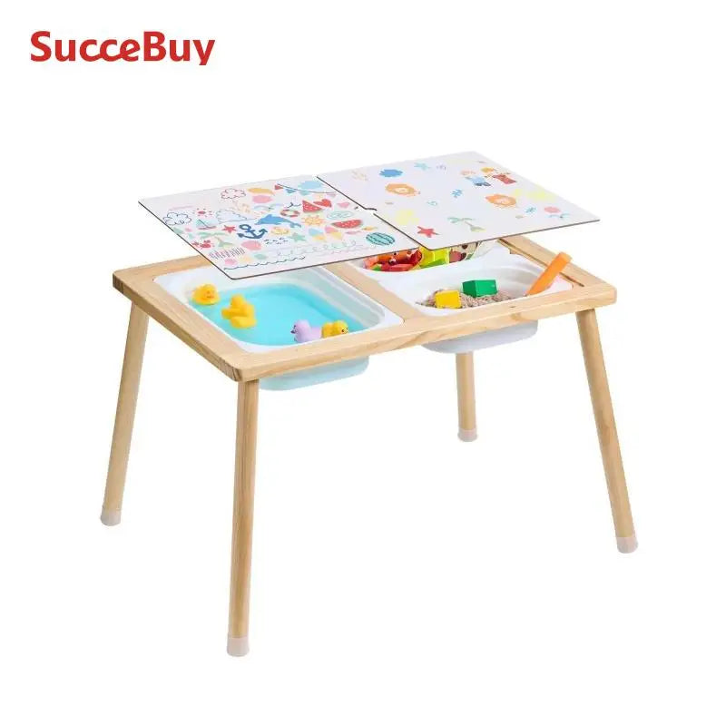 Table for Kids Activity with 3 Foldable Storage Bins & Double-Sided Board Indoor/Outdoor