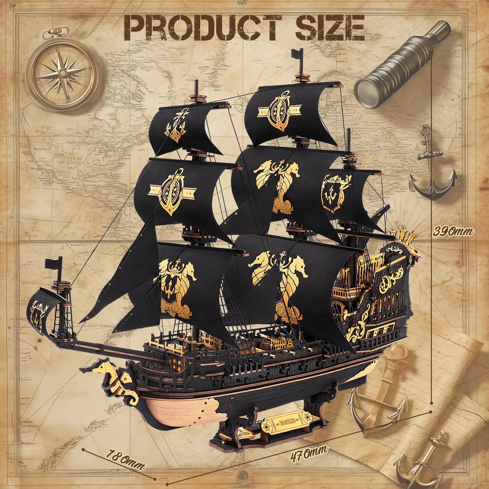 ROBOTIME 3D  Wooden Ship Model Kits for Teens&Adults to Build