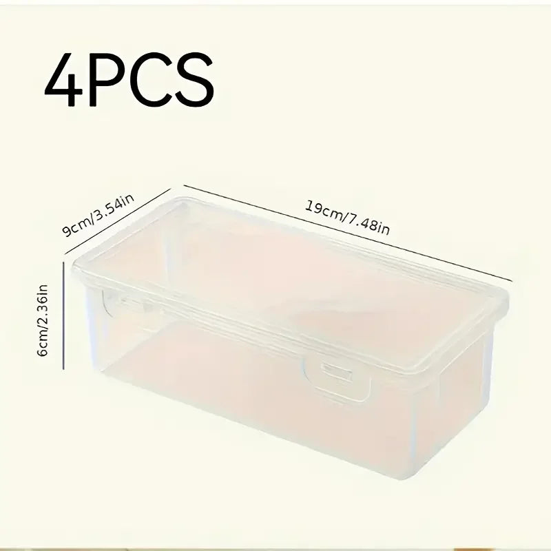 4 large transparent PP storage boxes with lids, used for storing office supplies, pencils, and crafts