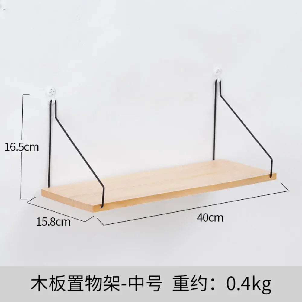 Wooden Iron Wall Shelf  Mounted Storage Rack