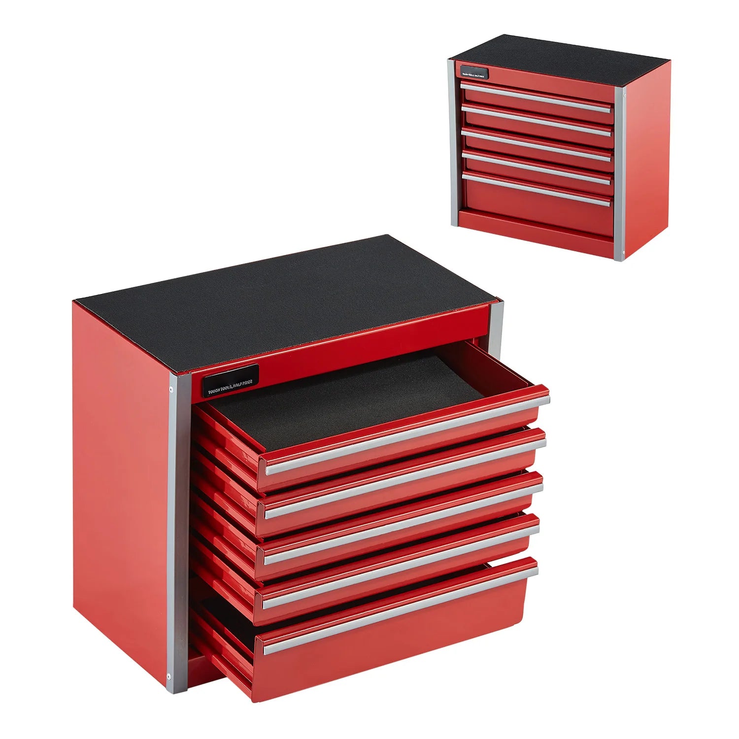 SucceBuy 5-Drawer 8.6in Metal Tool Box Red/Black Portable with PP Feet