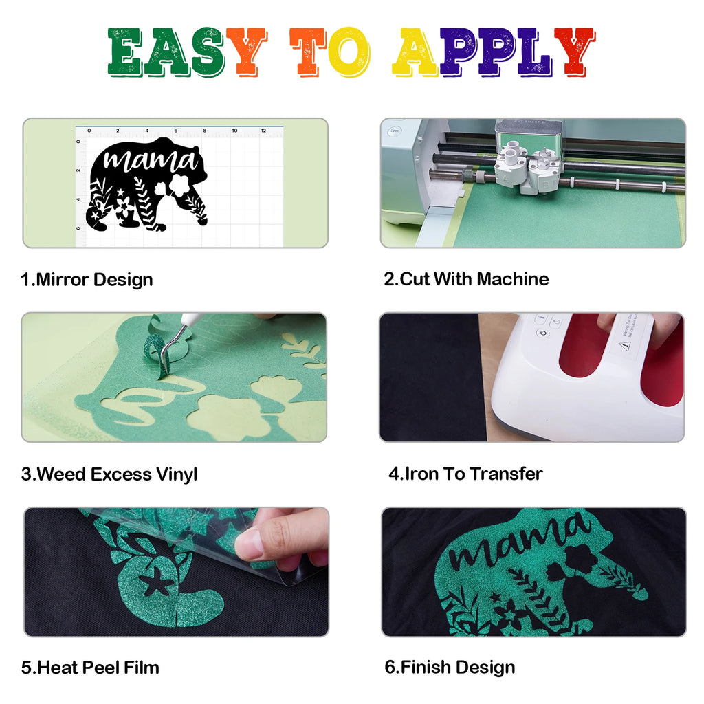 Glitter 3D Puffs Heat Transfer Vinyl 12”x 10” Puffs Heat Transfer Vinyl Multi-Colour Mix for DIY T-Shirt Heat Transfer Iron-On