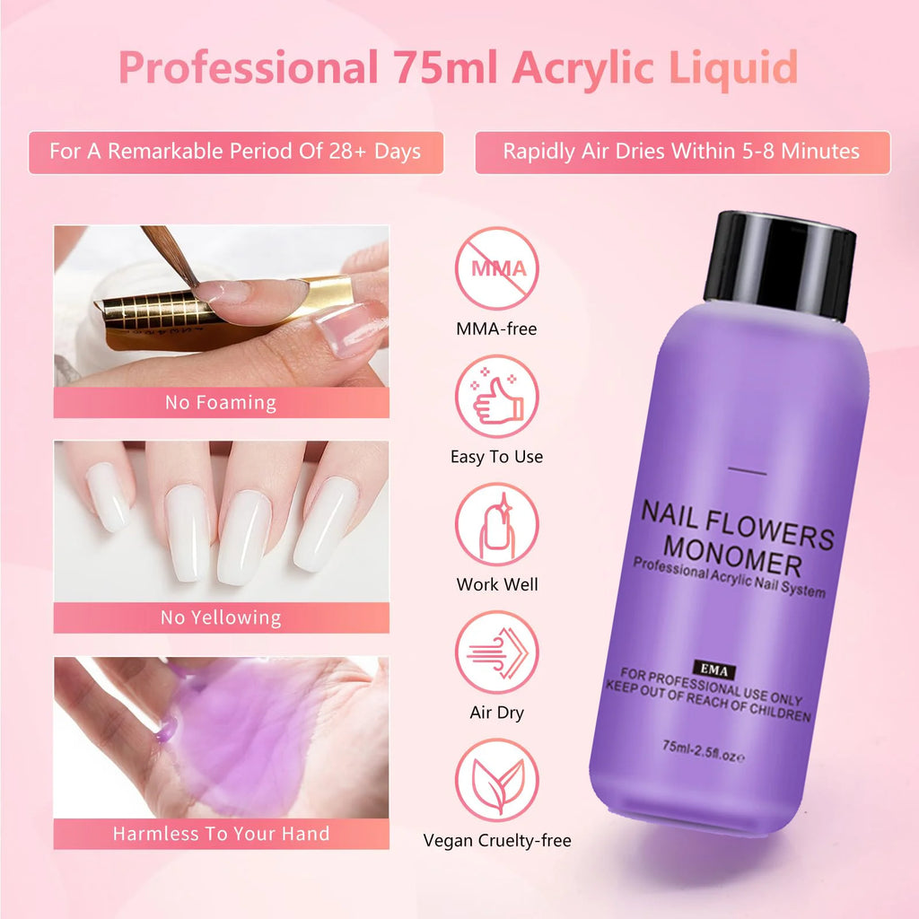 Acrylic Nail Kit ,Clear White Pink 28g Acrylic Powder and 75ml Liquid Set