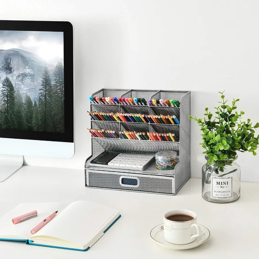 Larger Mesh Desk Organizer silver frame