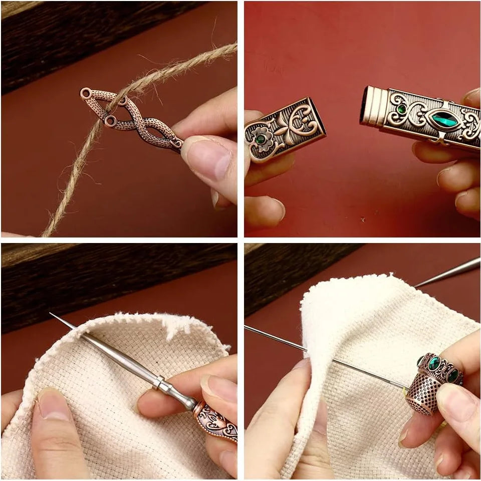 Vintage European Style Sewing Scissors case with and  Metal thimble