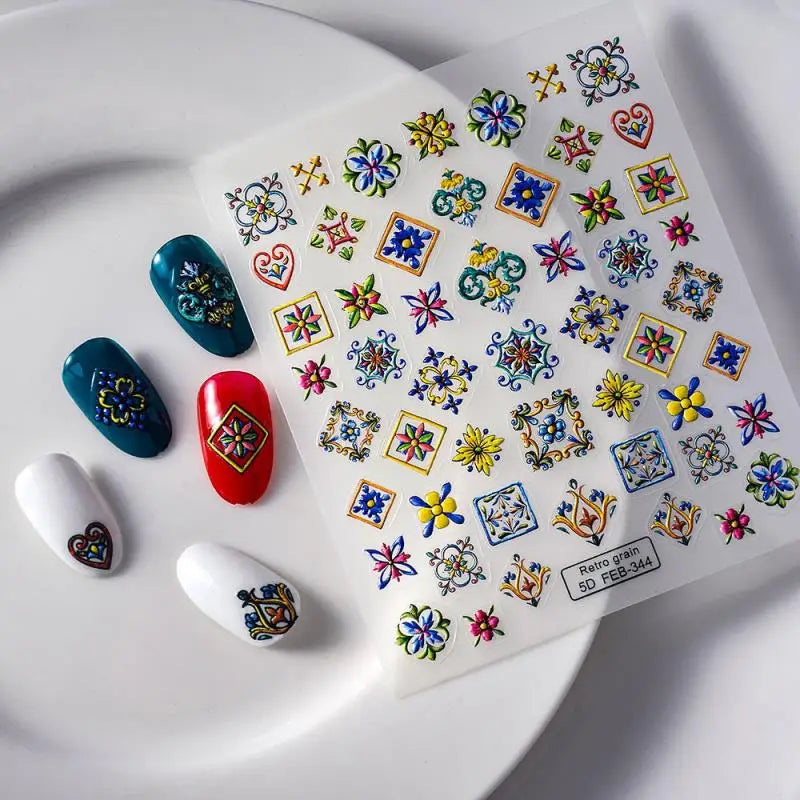 1PC 5D Bohemia Nail Sticker Decal Abstract Design