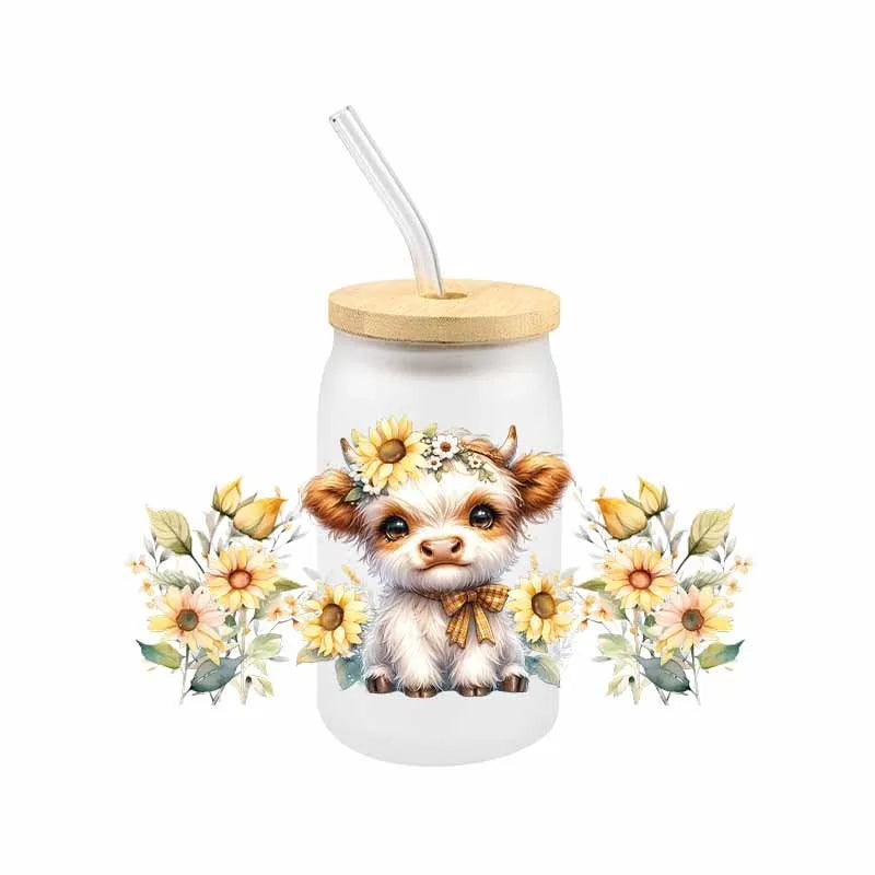 Cartoon Cow UV DTF Transfer Sticker Wraps   Waterproof Scratch Resistant Decals 3D