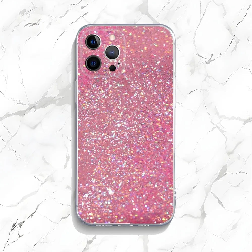 Pink Glitter Pattern Phone Case For iPhone 16,15,14,13,12,11 Plus,Pro,Max,XR,XS,X,7,8 Plus,SE,Mini Transparent Shell