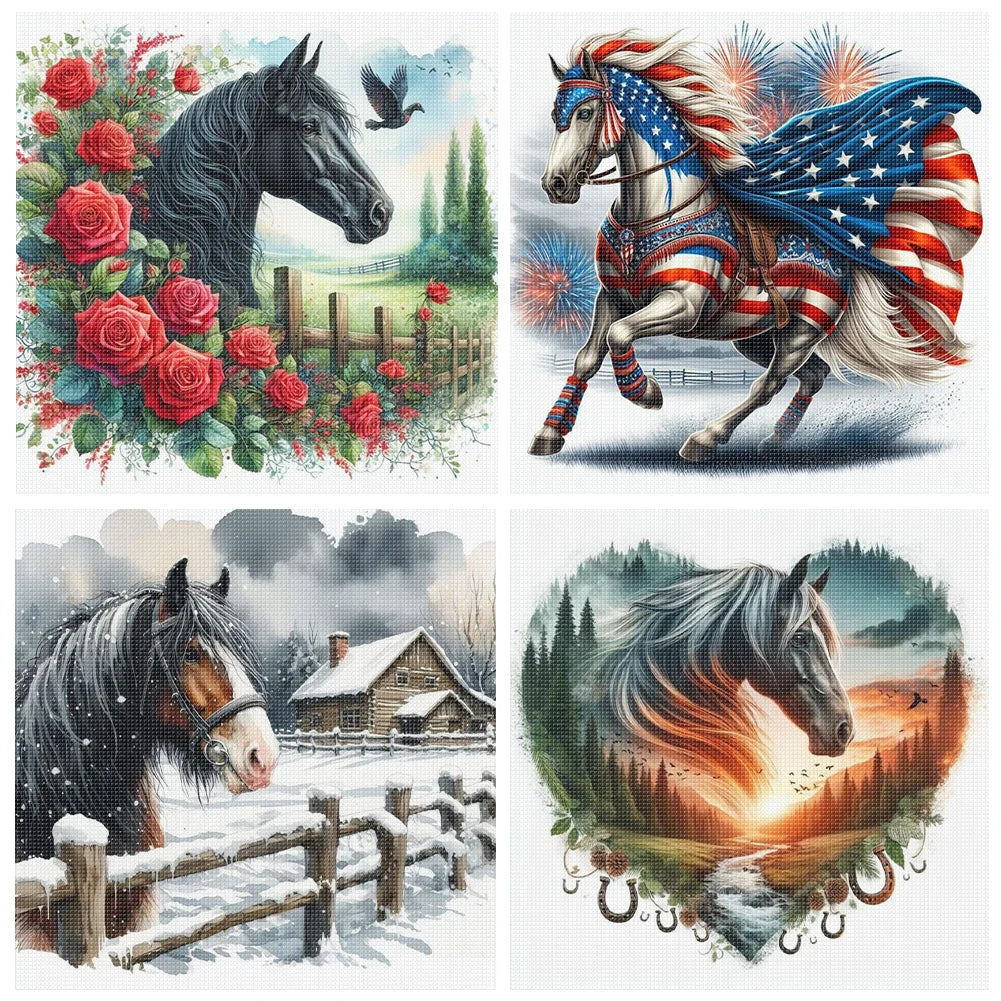 Horse Printed Cross Stitch Kit DIY 11CT Embroidery Craft Set Home Decoration