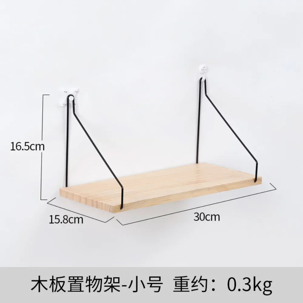 Wooden Iron Wall Shelf  Mounted Storage Rack