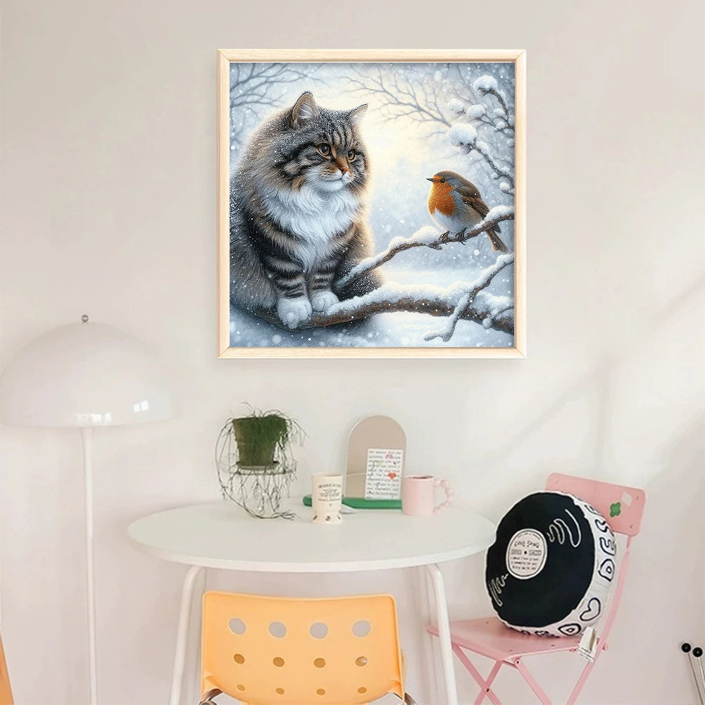 Cat Bird Printed Cross Stitch Kit 40x40cm DIY 11CT Embroidery Craft Set Decor
