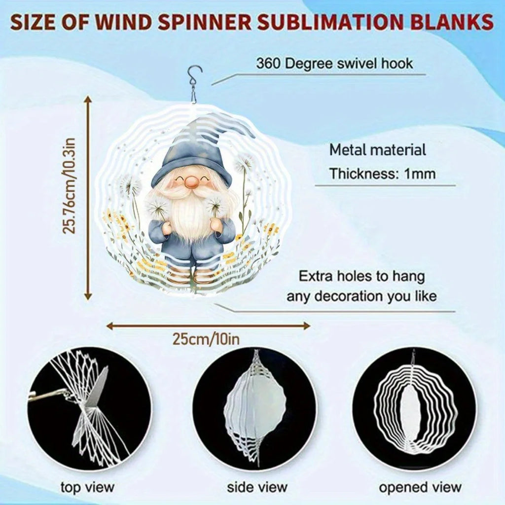 Metal Wind Chime (Rotating Flower Gnome Design) | Outdoor Garden/Yard Decor