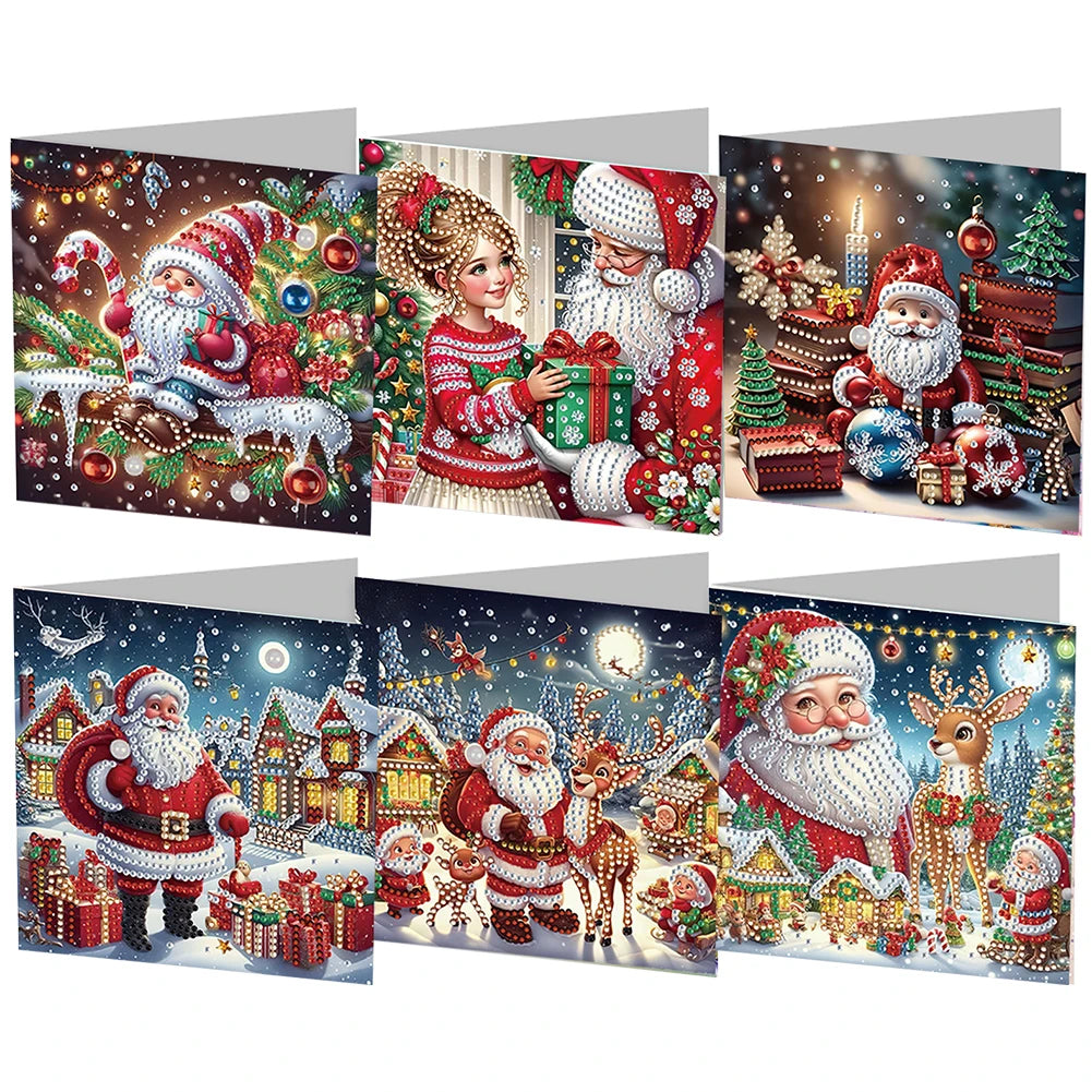 6/12pc DIY Diamond Painting Kits Greeting Card New 2024 Christmas Festival Card Diamond Daily Wish Card Gifts for Family Friends