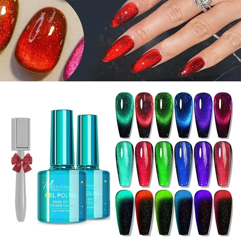 Cat Eye Gel Nail Polish 6 Colors Holographic Glitter Gel Polish Set