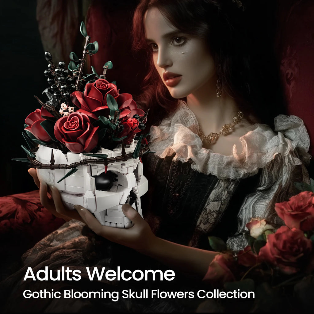 Skull Roses Bouquet Building Set   Horror Gothic