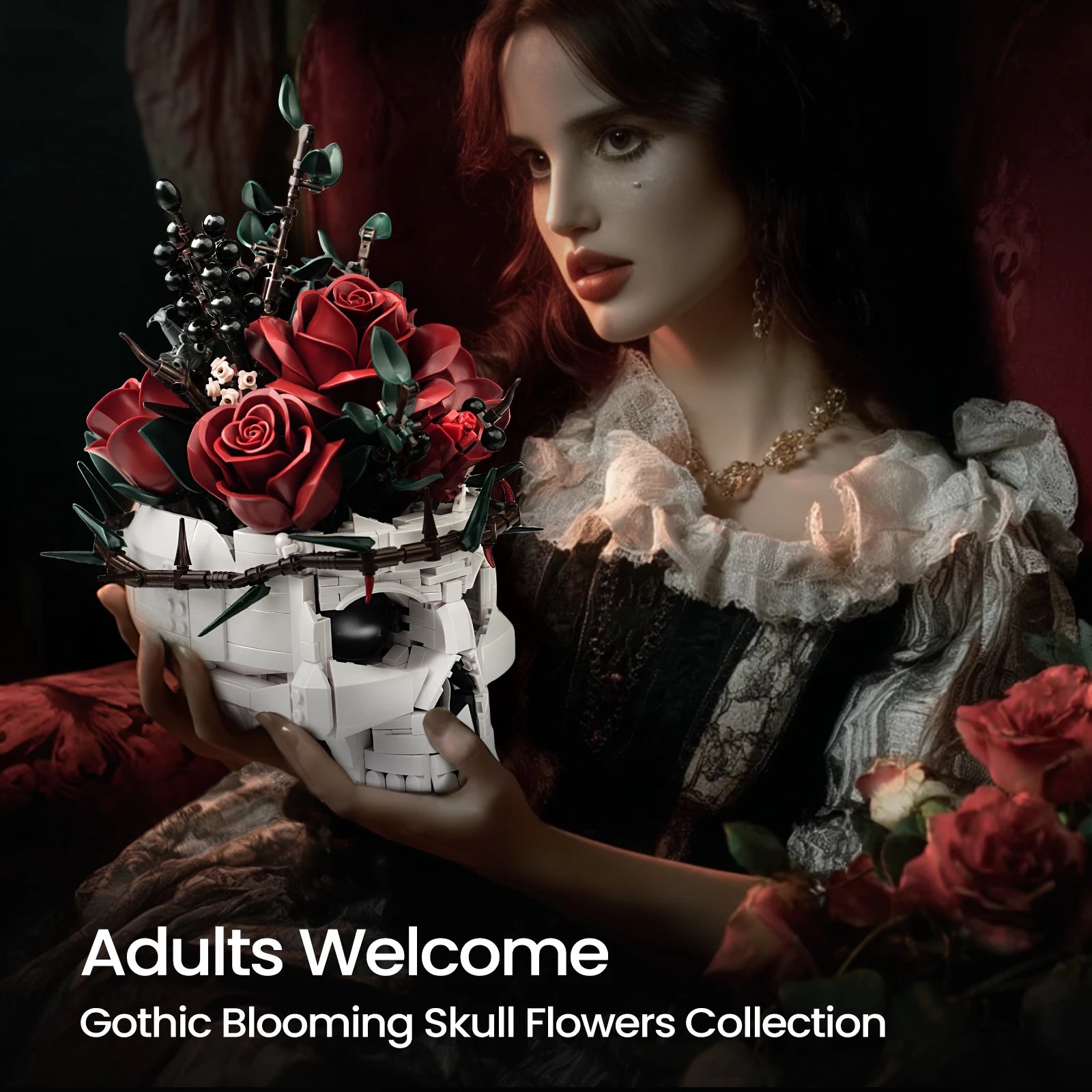 Skull Roses Bouquet Building Set   Horror Gothic