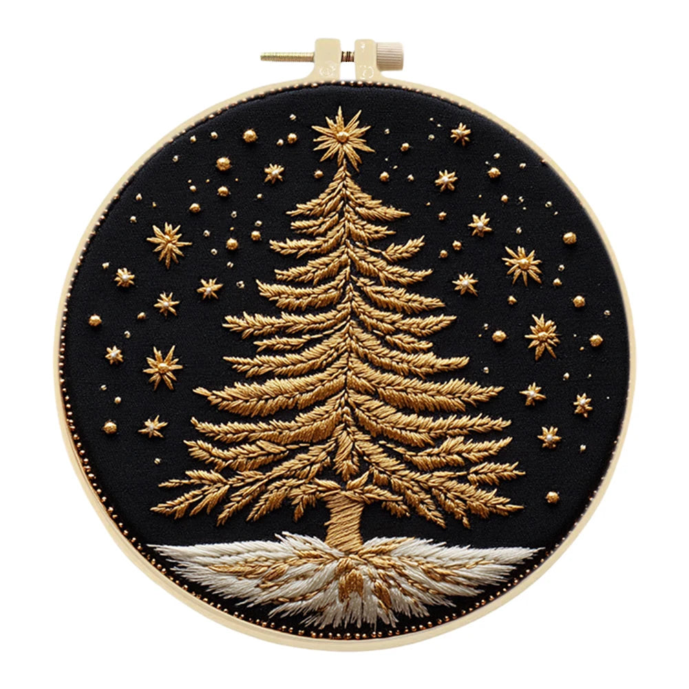 Christmas Tree Stamped Cross Stitch Embroidery Kits with Hoop Cloth Color Thread