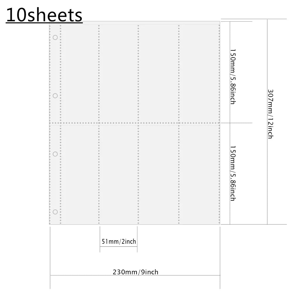 A4 Clear 10 Pcs Photo Album Refill Pages File Protector 4 Hole 6×4 10×15 4 Ring Binder Photocards Postcard Card Notebook