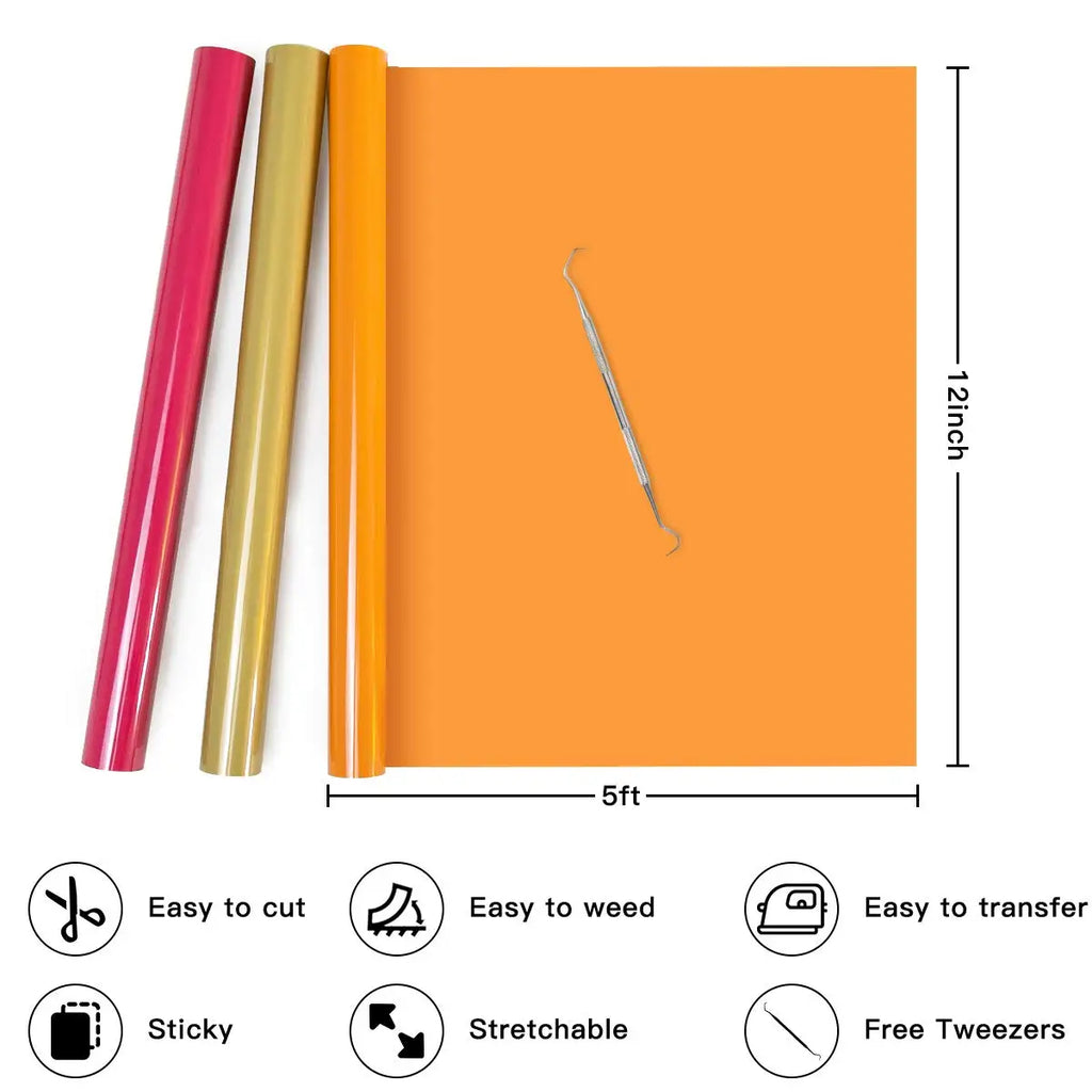 HTVRONT 12 Pack 12inX5ft Heat Transfer for shirts and hats