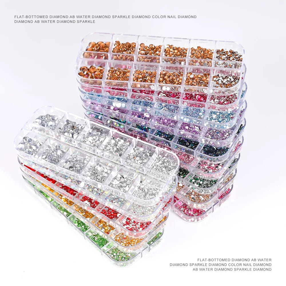 2400pcs+ Shiny Clear Crystal Gems Nail Rhinestones 1.5-4mm Mixed Round Glass Stone