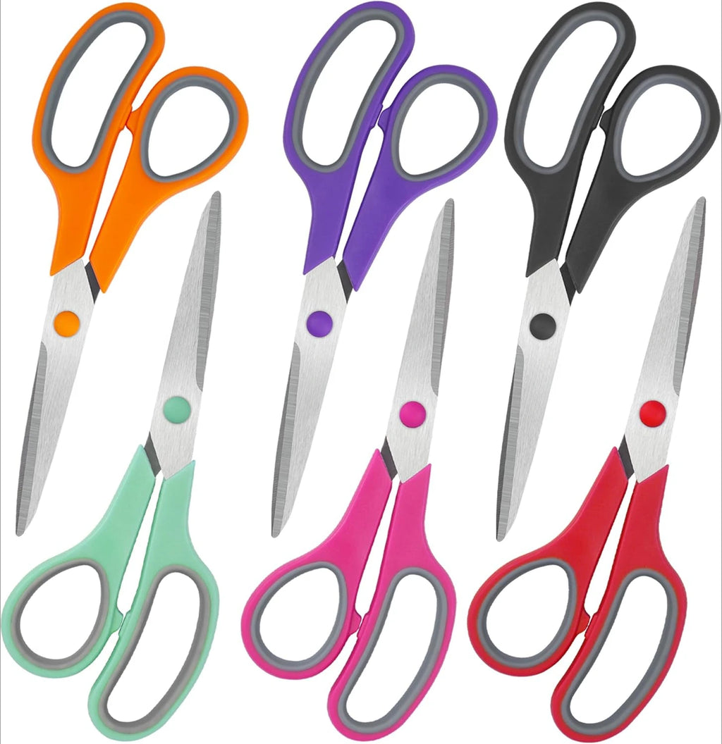 8" Scissors All Purpose 6 Pack - Comfort-Grip Sharp Scissors