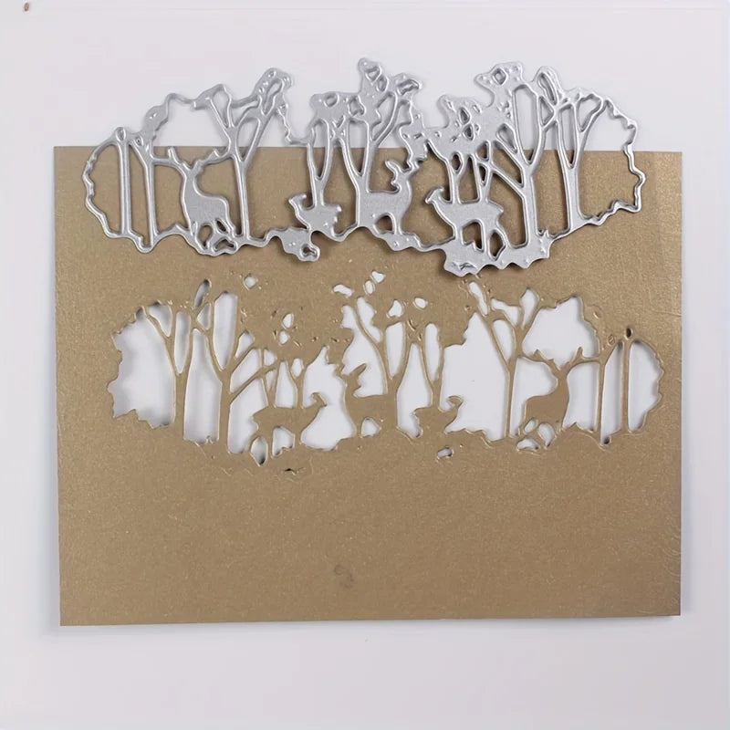 1Pc DIY Forest Deer Herd Leaf Grass Shape Metal Cutting Dies Embossing Stencil
