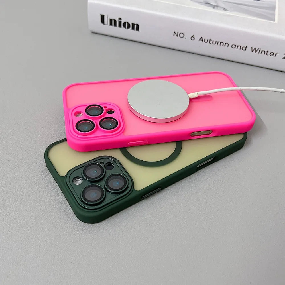 Magnetic Luxury Matte Translucent Armor Shockproof Case For iPhone 16 15 14 13 12 11 Pro Max For Magsafe Wireless Charge Cover