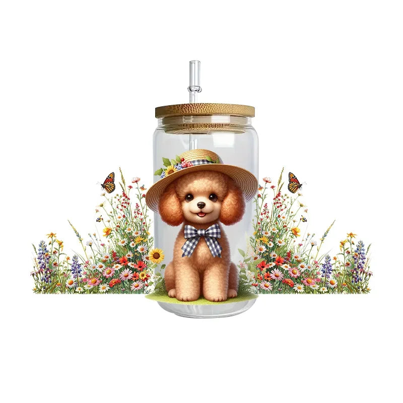 Cute dogs artwork UV 3D transfers UV DTF  stickers 16oz cup wraps