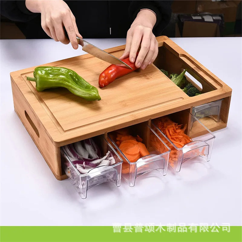 Solid wood kitchen cutting board storage box Drawer type