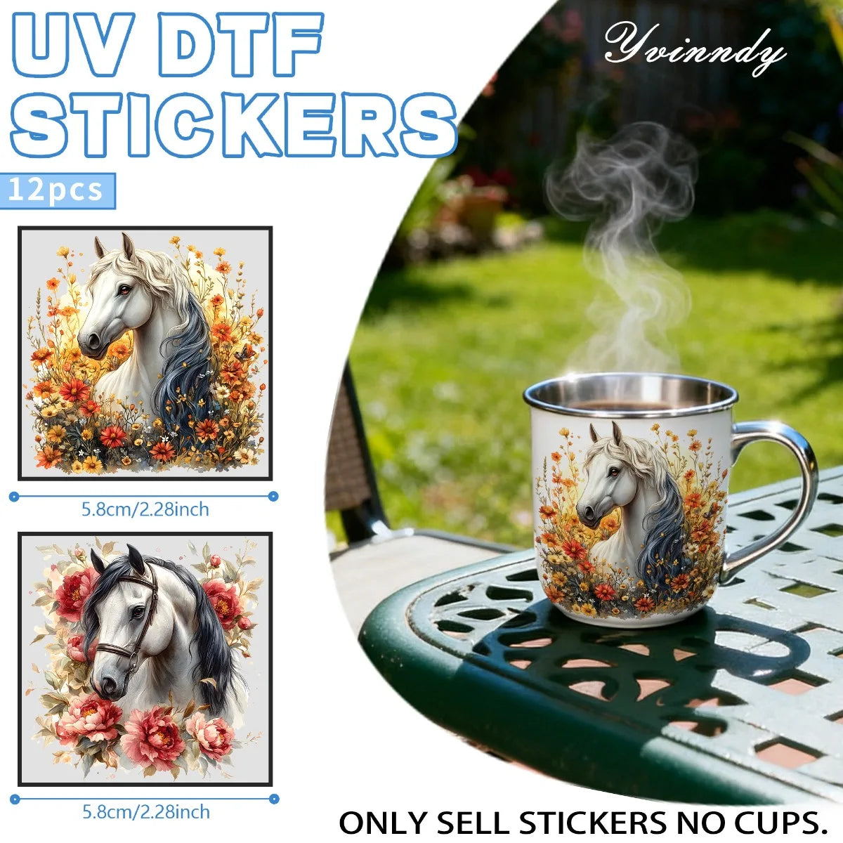 12PCS/SETFloral Horse UV DTF DIY Transfer Stickers