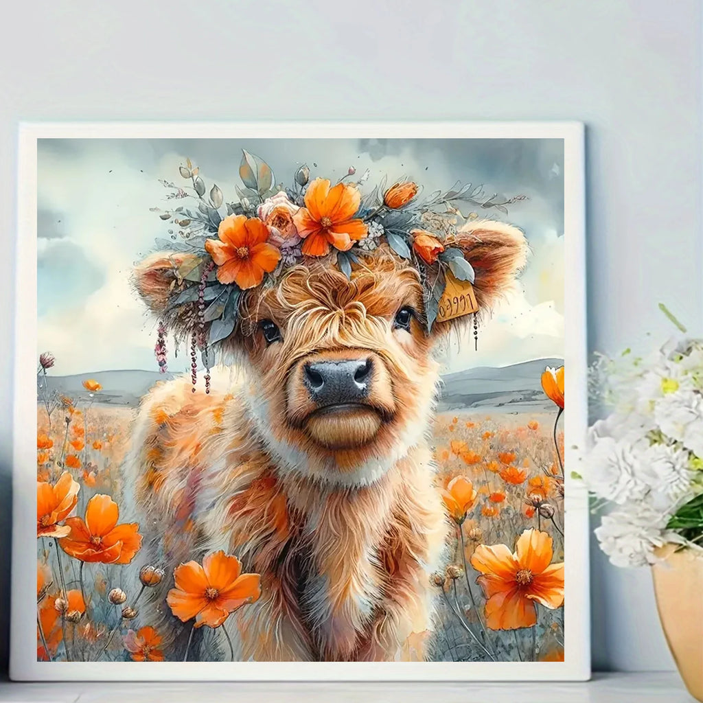 Cute highland cow special pattern diamond painting kit, multiple sizes to choose from