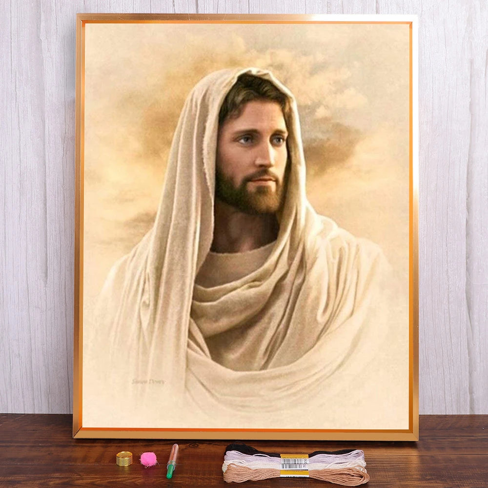Meian Religion Jesus Portrait Printed 11CT Cross-Stitch DIY Embroidery Full Kit Painting Handicraft Craft Sewing Stamped Jewelry