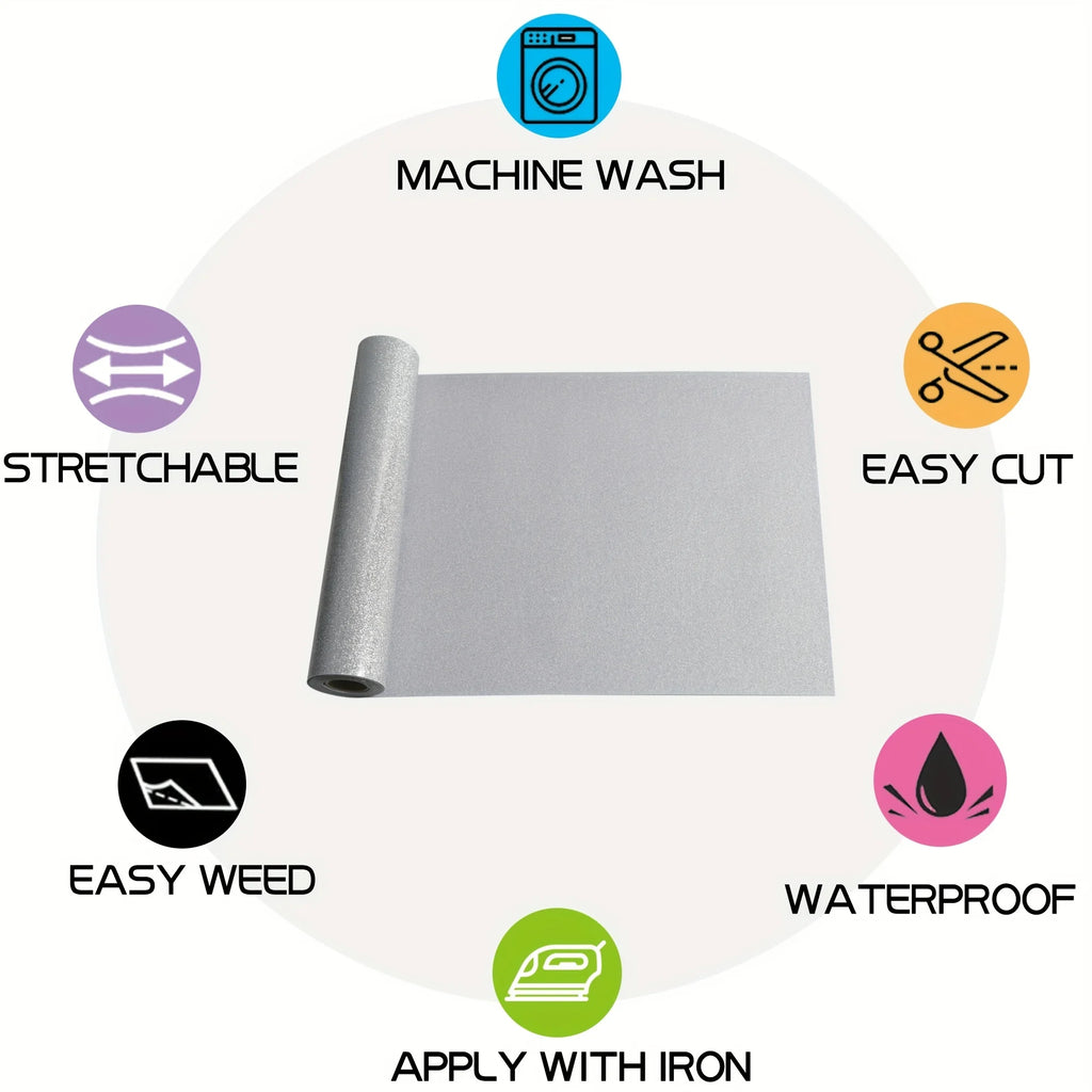 Glitter HTV Vinyl 30.48cm x 63.48cm Heat Transfer Printed Vinyl Roll for DIY Design