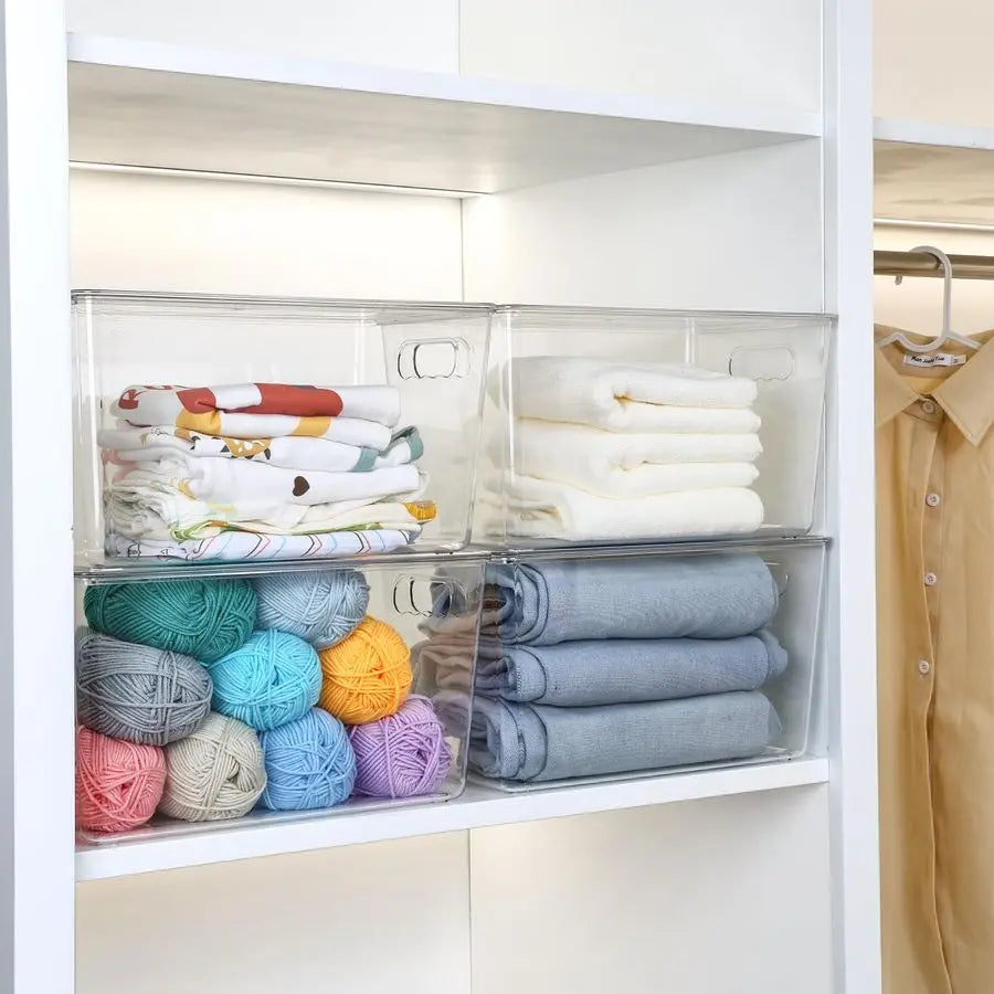 6 Pack XLarge Plastic Containers with Handle for Pantry Organizer and Storage