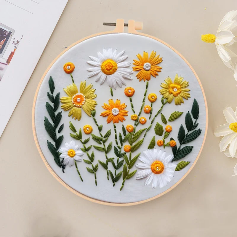 Floral Bird Animal Wreath Design Mixed Color Threads Needles And Instructions For All Crafting Embroidery Kits With Hoop