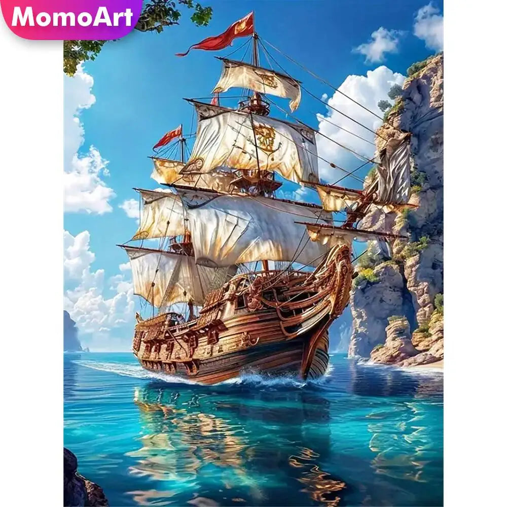 Momoart Diamond Mosaic Boat Landscape  Diamond Painting kit