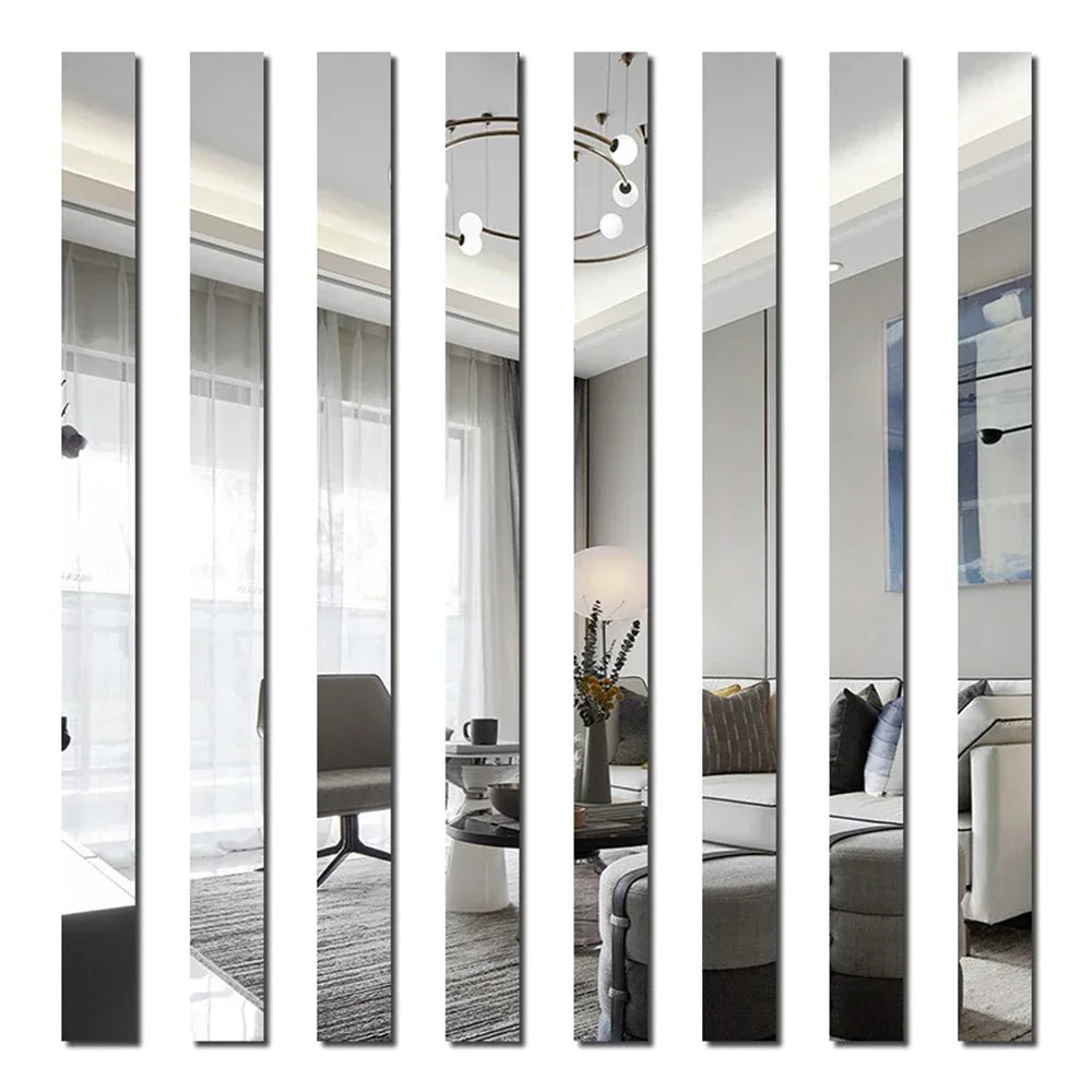 10/20pcs Acrylic Strip Mirror Wall Stickers DIY Art Wall Decor 3D Lines Wall Stickers Home Decoration