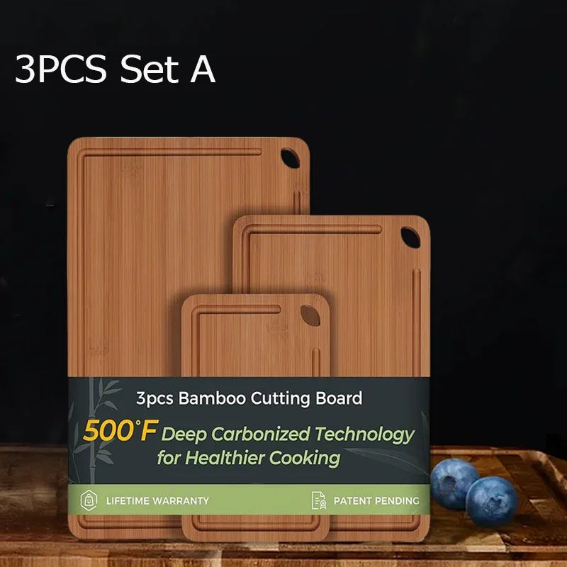 3PCS Bamboo Cutting Board Solid Wood Non-slip