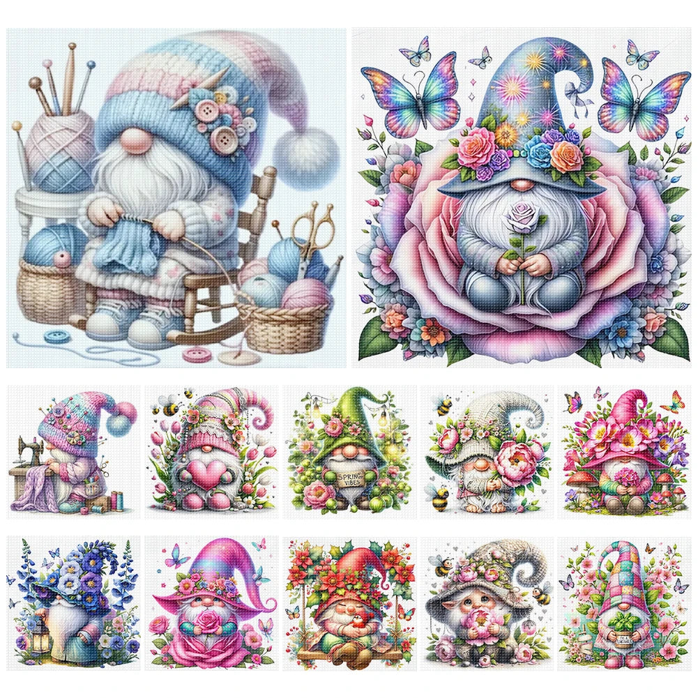 Full Embroidery cotton Thread 11CT Printed Gnome Cross Stitch Kit