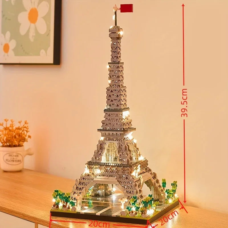 Paris Eiffel Tower Micro Mini Building Blocks Toys Set: LED Illuminated,