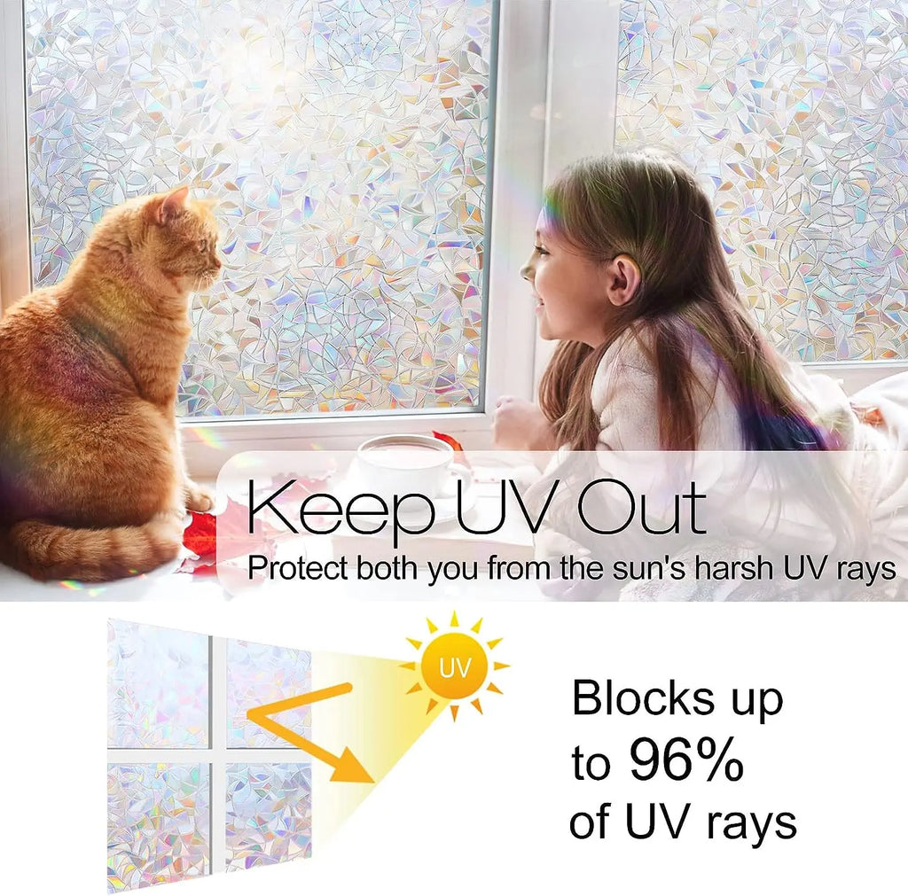 Window Privacy Film, Rainbow Window Clings, 3D Decorative Window Vinyl, Stained Glass Window Decals, Static Cling Window Sticker