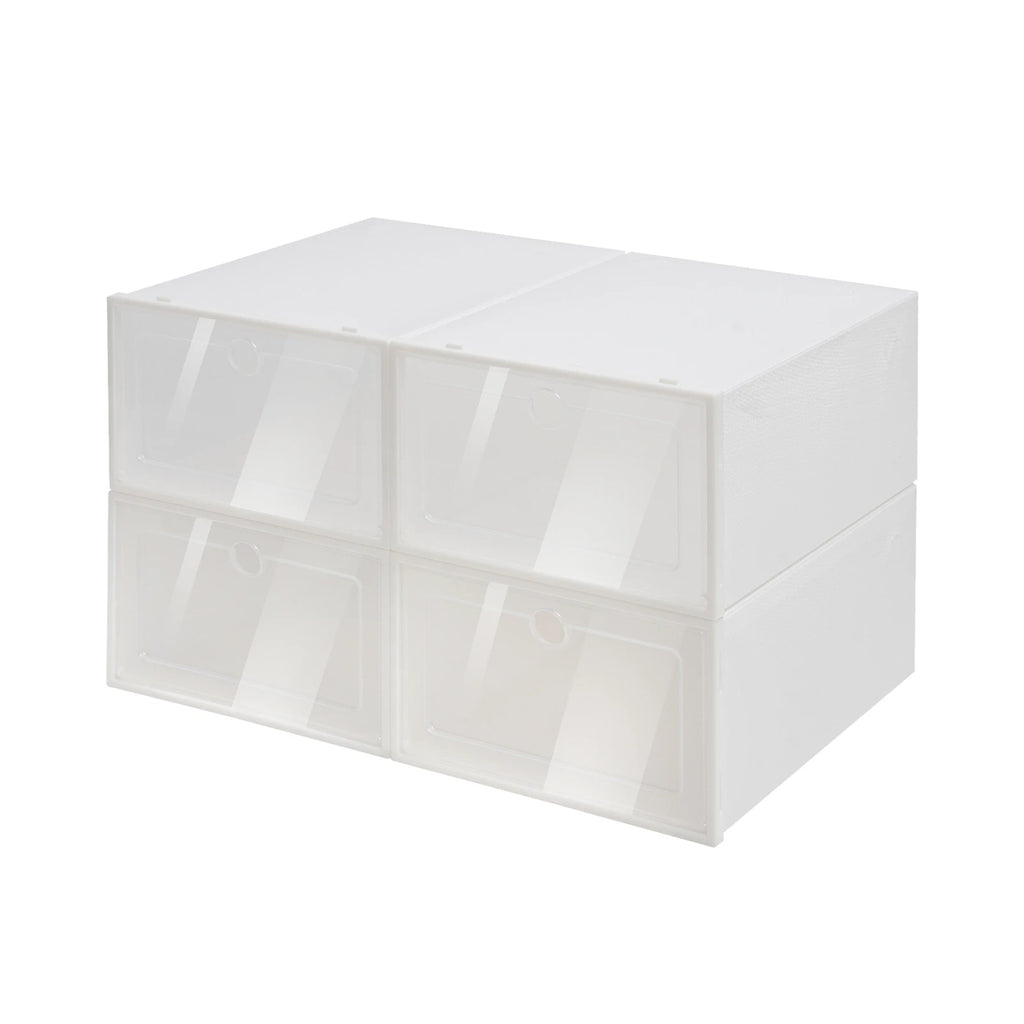 24 Pack White Shoe Boxes, Stackable Shoe Storage Boxes, with Lids, Plastic Shoe Organizers