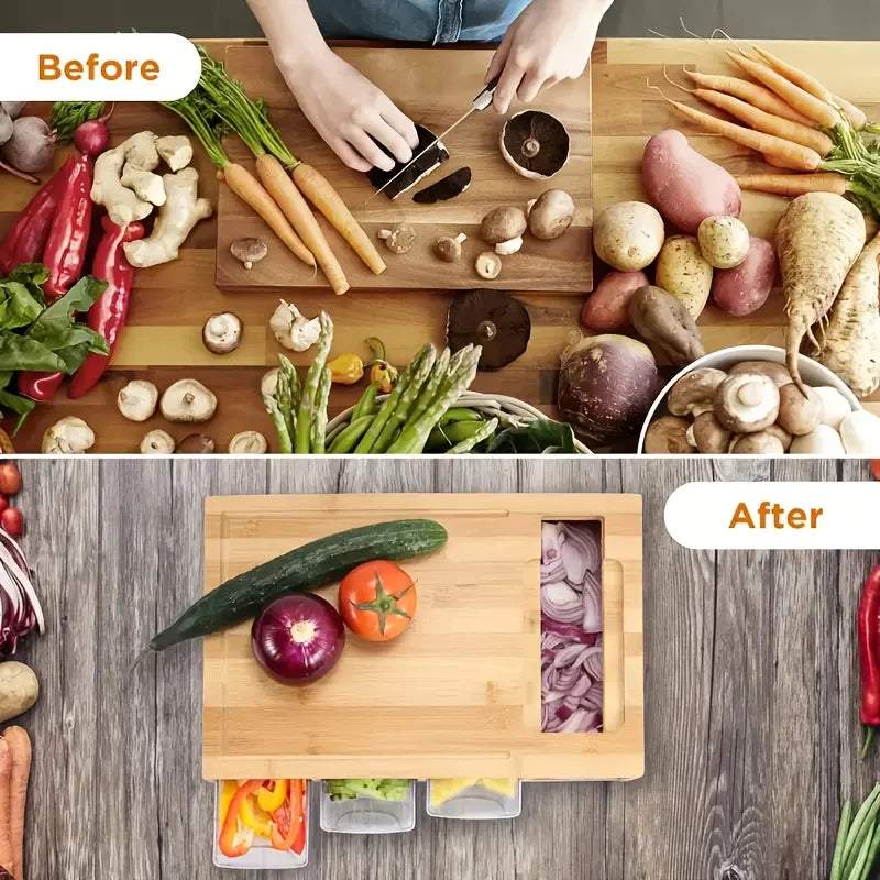 Multifunctional Bamboo Cutting Board Set with 4 Vegetable Cutting Blades